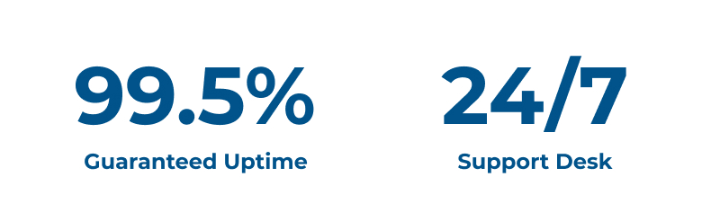 stats that read "99.5% guaranteed uptime" and "24/7 support desk"