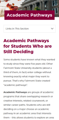 Fairmont Academic Pathways page on mobile