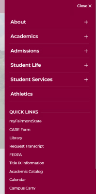 Fairmont slide-out main menu opened on mobile