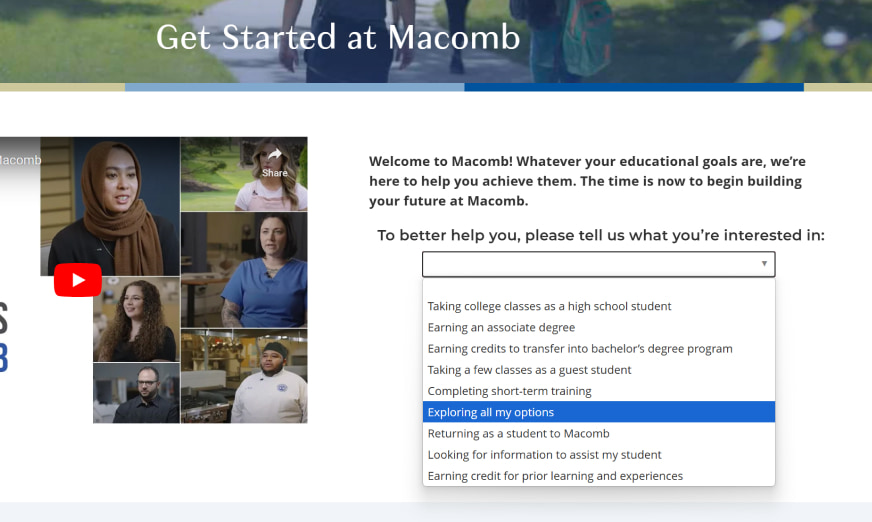 Personalization dropdown with intro content