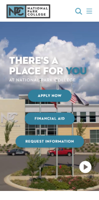 National Park College Homepage impact area on mobile
