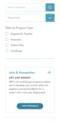 National Park College Degrees and Programs page on mobile
