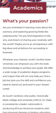SCSU Academics Mobile Page