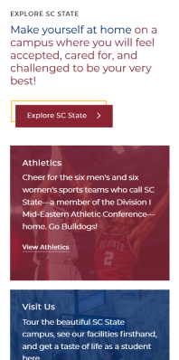 South Carolina State University Mobile Homepage explore section on mobile