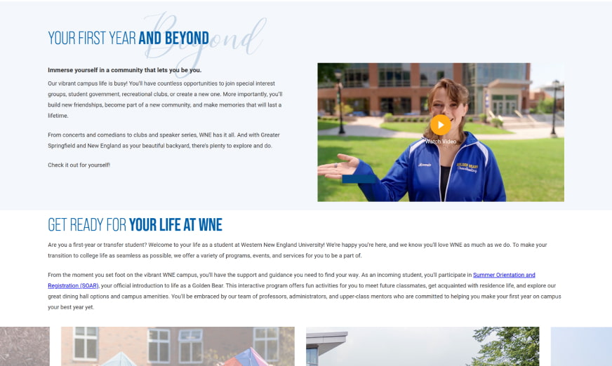 Western New England University Student Experience page