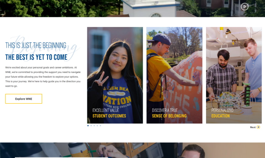Western New England University Homepage Explore section