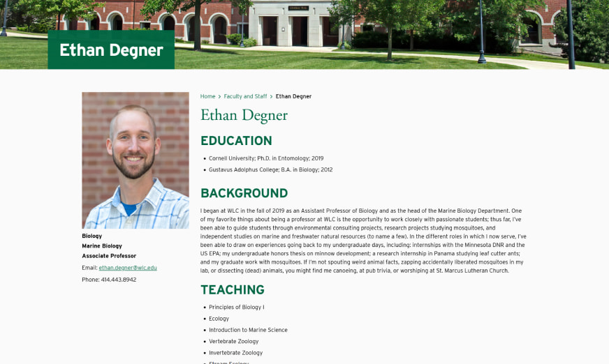 Profile page for Wisconsin Lutheran College professor