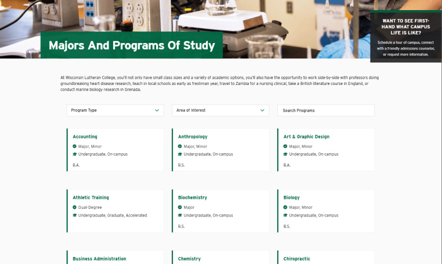 Wisconsin Lutheran College Program Listing page