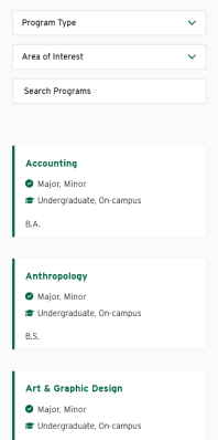 Wisconsin Lutheran College Program Listing page on mobile