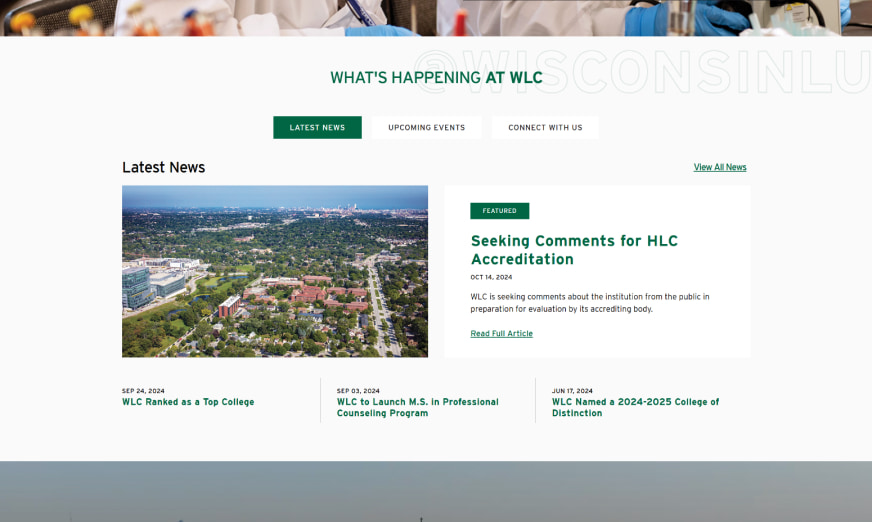 Wisconsin Lutheran College Homepage news and events section