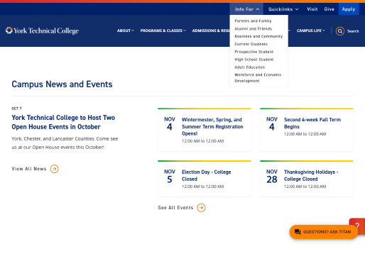 York Tech Homepage News and Events section