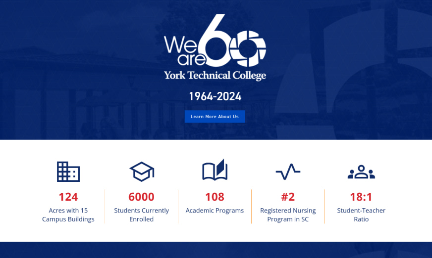 York Tech Homepage 60th and infographics