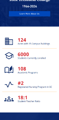 York Tech Homepage 60th and infographics on mobile
