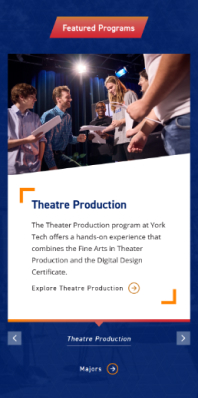 York Tech Homepage program area on mobile