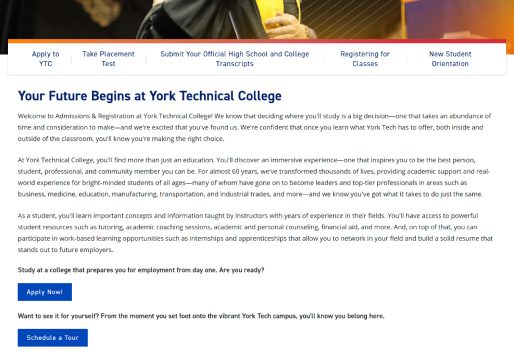 York Tech Admission page