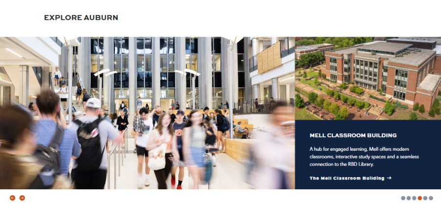 Auburn's homepage Explore Auburn feature component