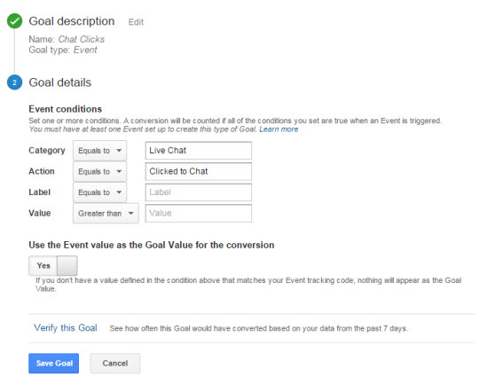 Example Goal Set up