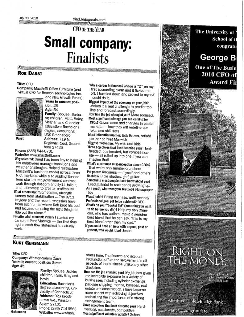 Rob Darst Article CFO of Year