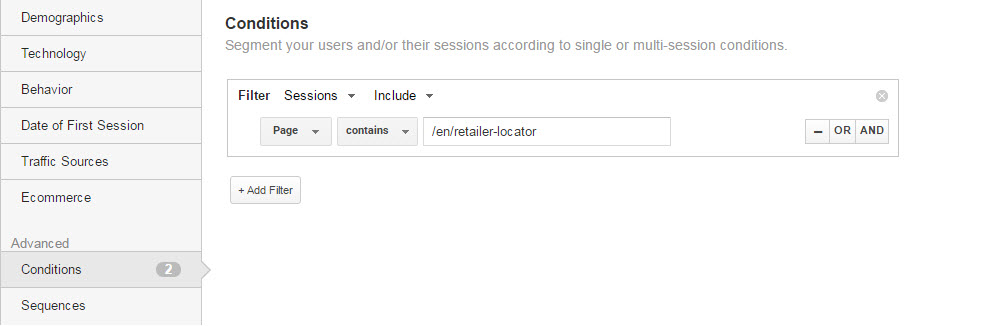 advanced segment set up