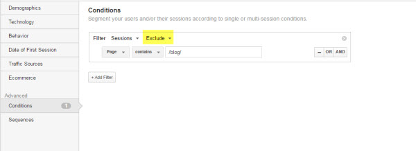 advanced segment set up