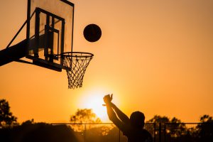 basketball on its way to the basket