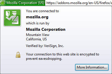 Message displayed by SSL secured site