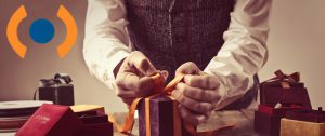 wrapping presents on desk