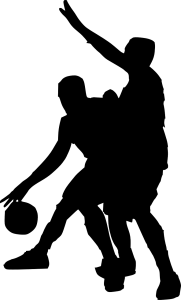 silhouette of two basketball players 