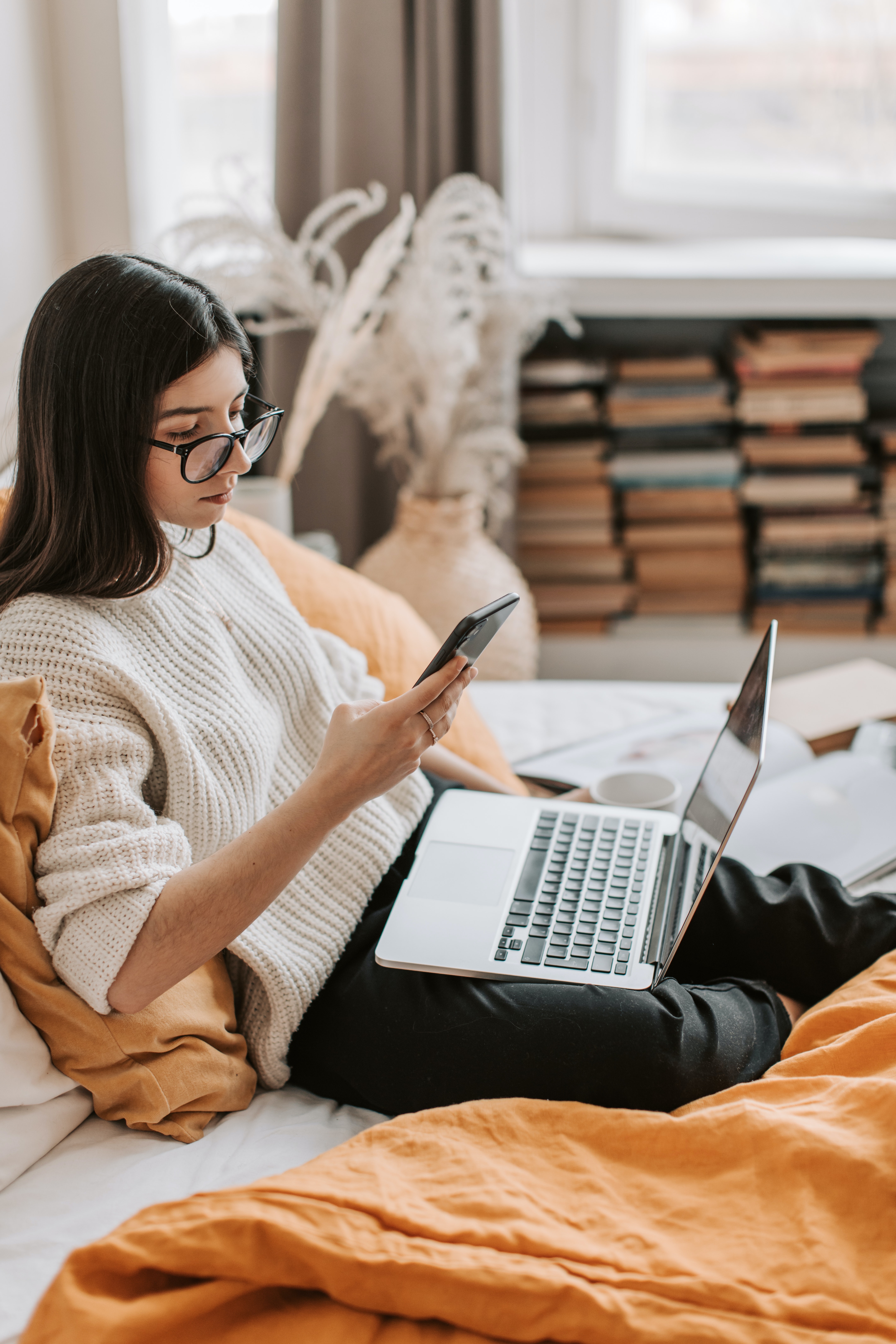 young lady using laptop