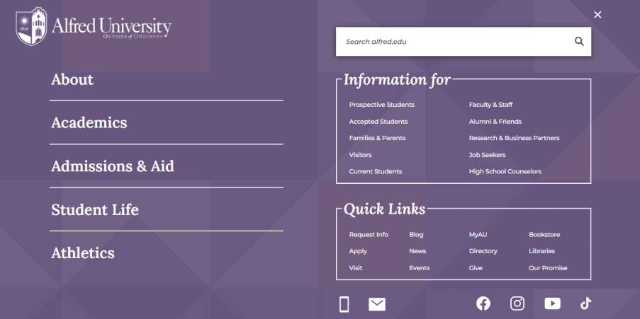 Alfred's mega menu main navigation design