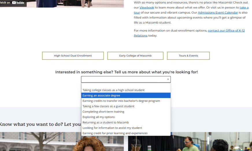 Landing page showing personalized user journey