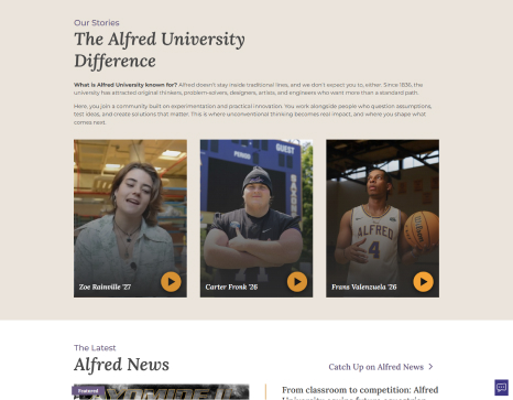 Alfred's homepage testimonial section which includes 3 videos.